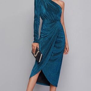 Elegant Shimmer Blue One-Shoulder Dress